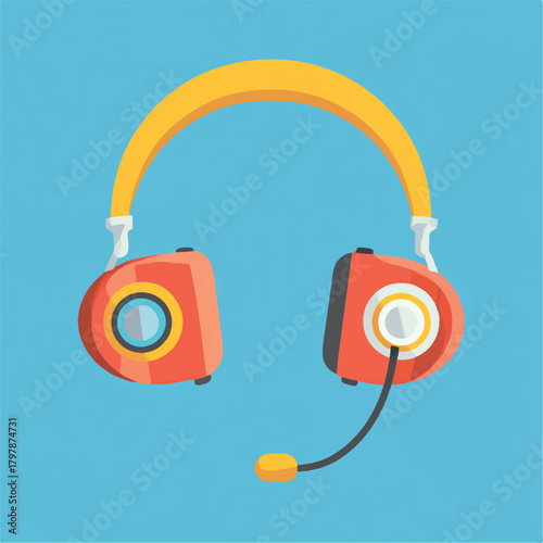 Vibrant Orange and Yellow Headphones with Microphone Set Against a Clean Blue Background Perfect for Gaming Podcasting and Audio Recording Projects