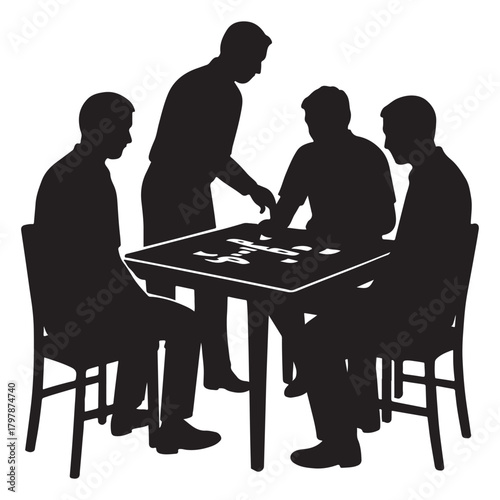 Group Playing Board Game Silhouette