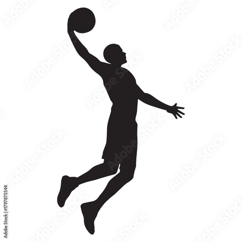 Athlete Performing Slam Dunk Silhouette, Action Sports Icon  