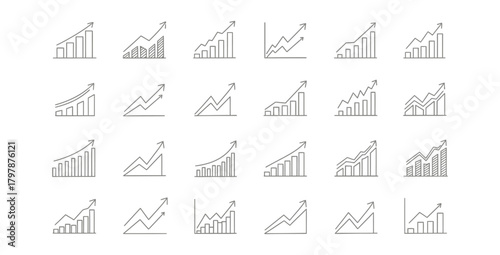 Collection of various business growth charts and graphs showing upward trends and progress