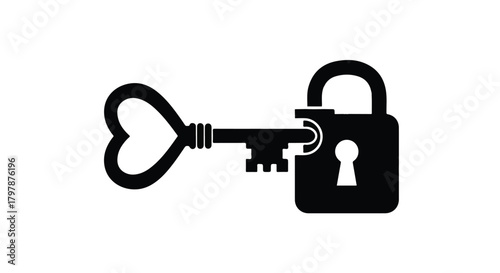 Heart-shaped key unlocking a padlock, symbolizing love and security.