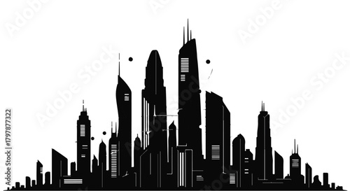 Sleek modern city skyline silhouette at dusk, representing urban development and progress.