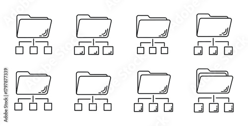 Eight folder structures representing file organization and data management systems