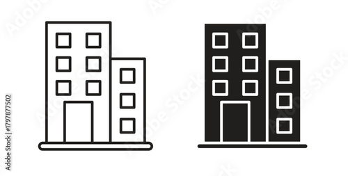 Office buildings icon with editable stroke and flat vector pack