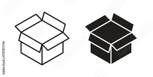 Open box icon with editable stroke and flat vector pack