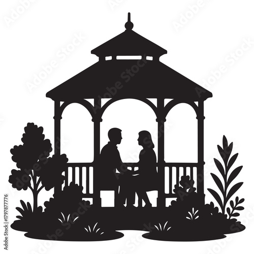 Garden Pavilion Vector Illustration,Gazebo Silhouette