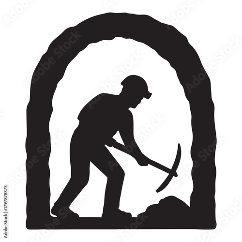 Miner in Tunnel Silhouette ,Underground Worker Vector