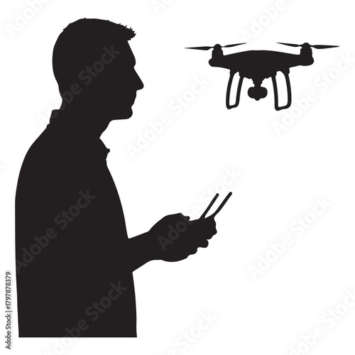 Silhouette of Man Flying Drone ,UAV Hobby Design