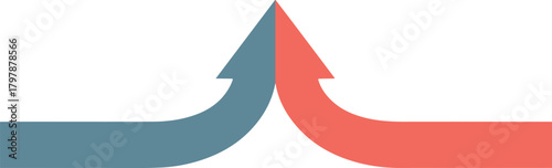 Two arrows merging, one blue and one red, symbolizing convergence and agreement