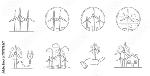 Wind turbine icons representing renewable energy sources and sustainable living concepts