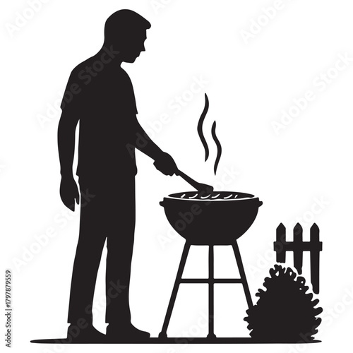 Grilling in the Backyard Silhouette, Outdoor BBQ Cooking 