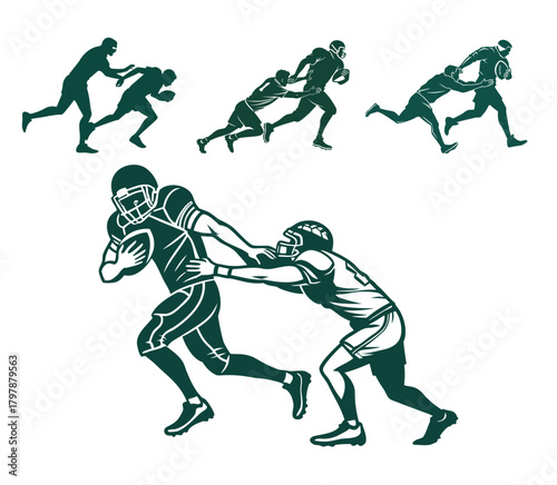 Dark Teal Silhouettes of American Football Players in Action sport athletic