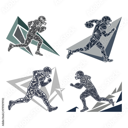Four geometric style American football players in motion sport athlete 1