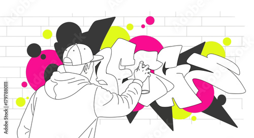 Illustrative image featuring a graffiti artist at work on a colorful street art piece