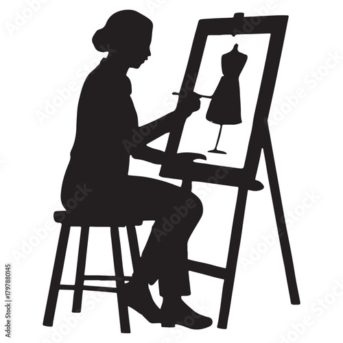 Artist painting on easel silhouette,Artist at work