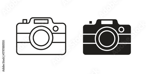 Photo Camera icon with editable stroke and flat vector pack