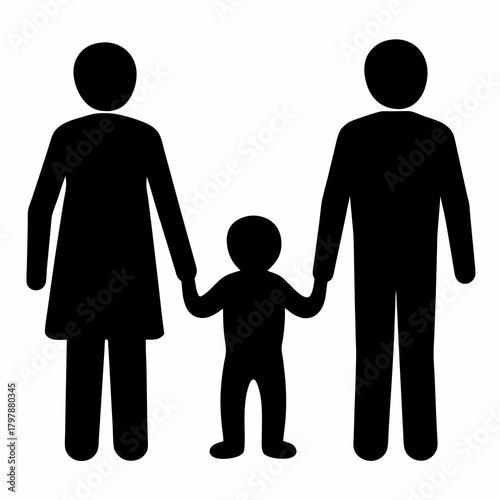 Family graphic illustration, showing mother, father and child holding hands together