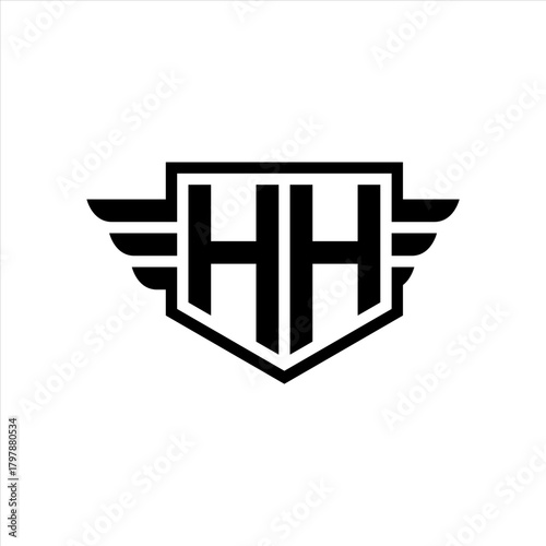 HH Logo vector image of initial shield with wing outline and simple shield