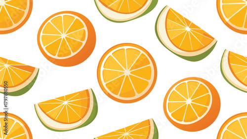 Realistic citrus slices seamless pattern, clean vector icon.