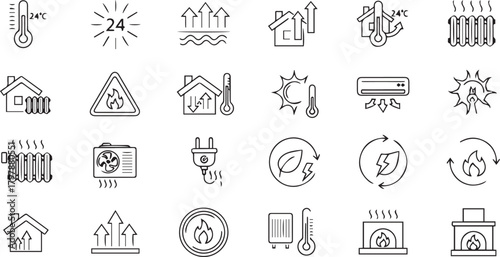 Assortment of heating, cooling, and energy efficiency icons