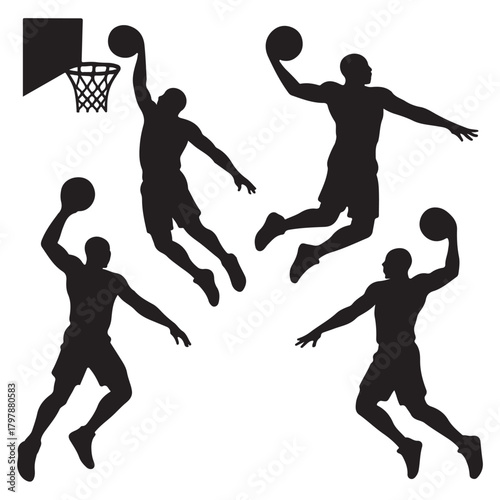 Basketball Action Vector,jumping, dribbling, and dunking