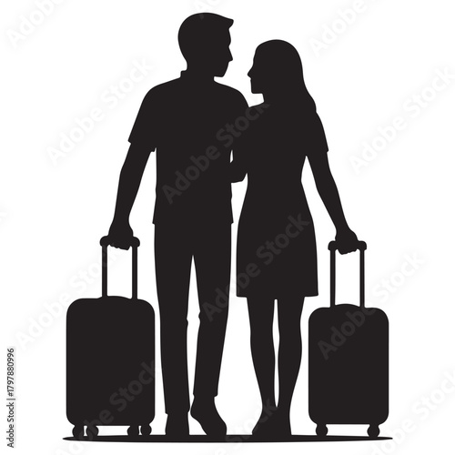 Traveling Couple Ready for Trip Silhouette
