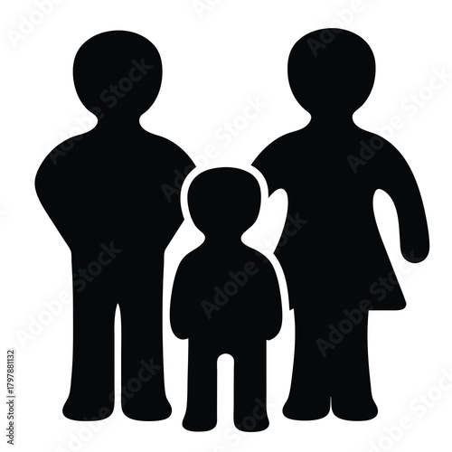 Stylized family icon showcasing mother, father, and child in simple black silhouette