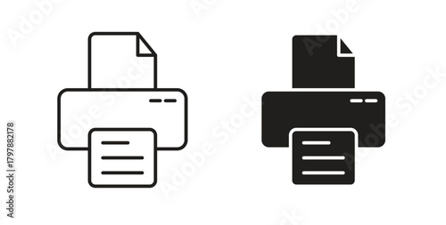 Print button icon with editable stroke and flat vector pack