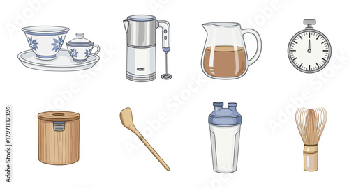 Kitchen essentials: coffee making and tea brewing tools collection