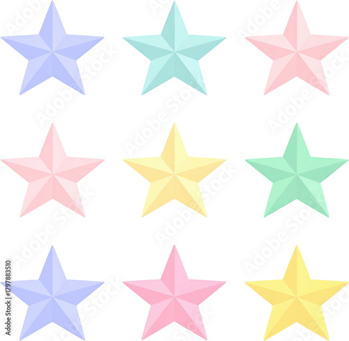 Colorful pastel five point stars graphic arranged in a three by three grid pattern 