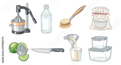 Kitchen tools and accessories set for cooking and cleaning