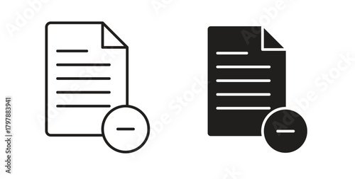 Remove document icon with editable stroke and flat vector pack