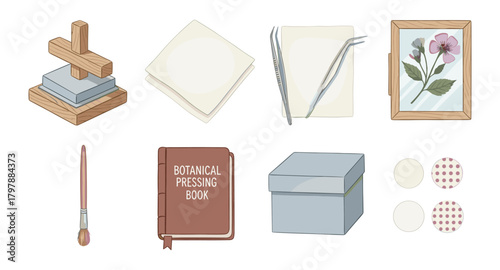 Botanical flower pressing set with tools and materials