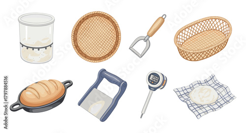 Bread making tools and ingredients in realistic style for baking enthusiasts