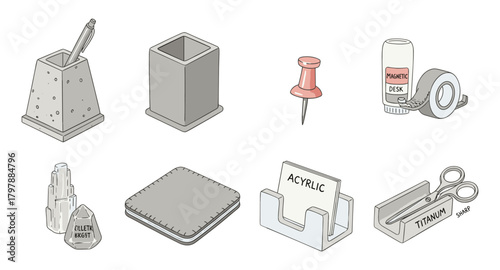 Office supplies collection with concrete and minimalist designs