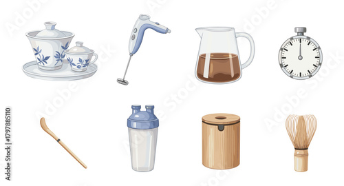Kitchen tools and beverage accessories in realistic style