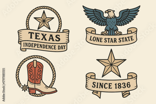 Εκτύπωση καμβά Vintage texas symbols lone star state independence day cowboy boot eagle emblem