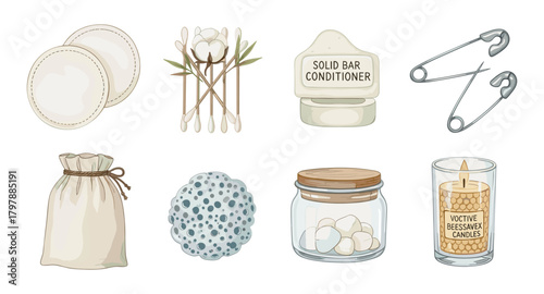 Eco-friendly bath and beauty products in watercolor style