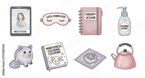 Relaxation essentials: cozy therapy and mindfulness doodles in pastel hues