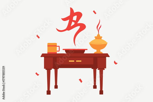 Chinese Scholar Desk Glowing Calligraphy Vector