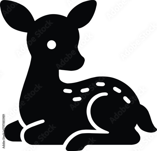 Minimalist baby deer fawn silhouette icon, simple graphic design