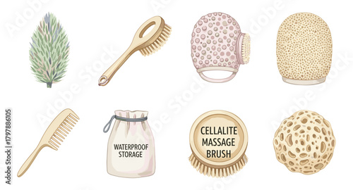 Watercolor bath spa accessories collection with brushes, sponges, and storage bag