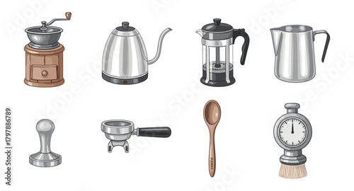 Essential coffee making tools in minimalist style for modern kitchens