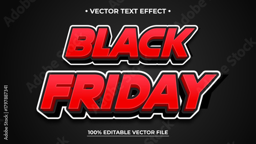 Bold Black Friday Vector Text Effect with Red Letters and White Outline on Dark Background