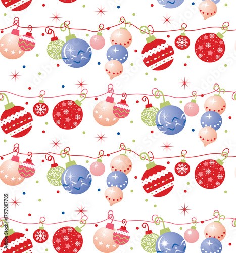 Christmas baubles seamless pattern, abstract beautiful holiday season texture textile 