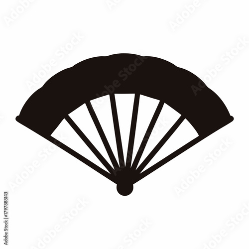 Stylized silhouette of an unfolded hand fan with a simple aesthetic design