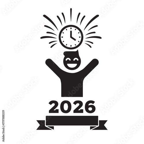 Cute cartoon vector icon illustration design 2026 concept of a funny black art face symbol in a yoga lotus position on a creative light bulb sign