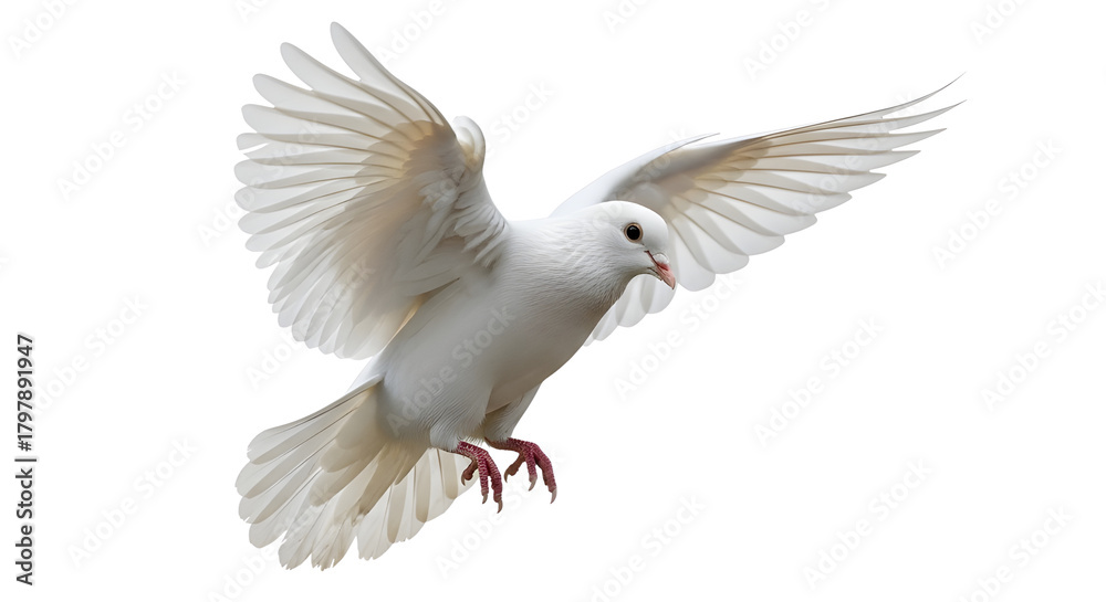 Obraz premium White dove in flight isolated on white background