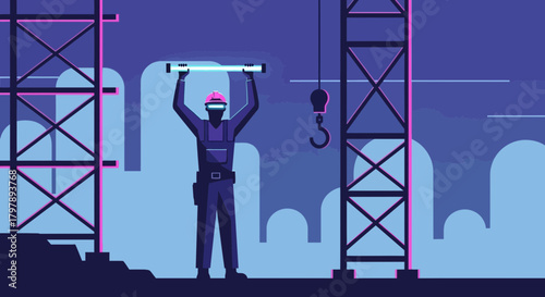 Construction worker using level tool on construction site for structural integrity and safety