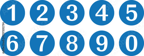 Blue Numbers 1-9 & 0 A Set of Numerical Icons for Counting, Listing, or Highlighting